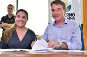 secretária Cecília Lorezon e o governador Antonio Denarium