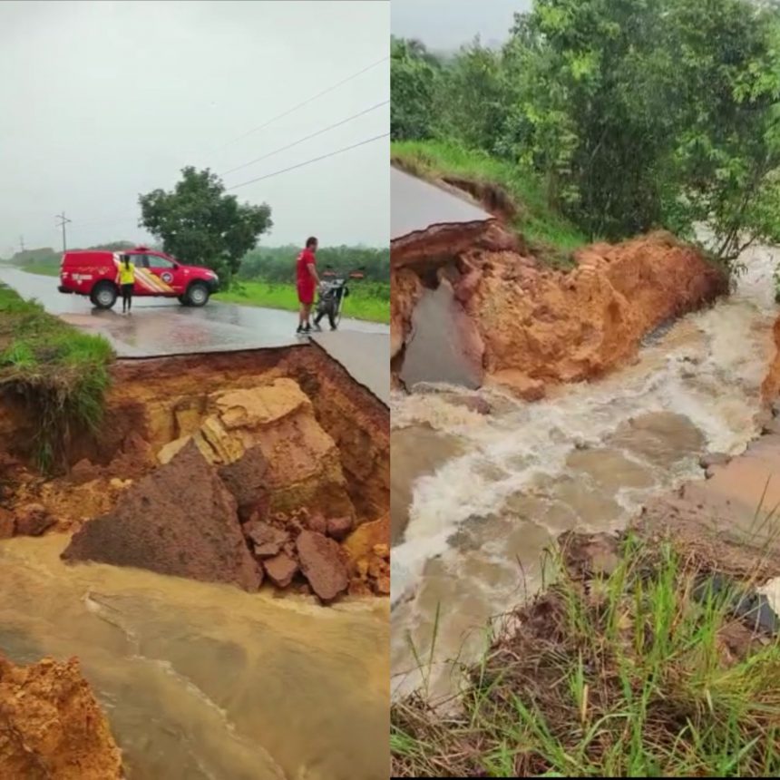 Chuva rompe trecho da BR-210 e deixa município de Caroebe isolado