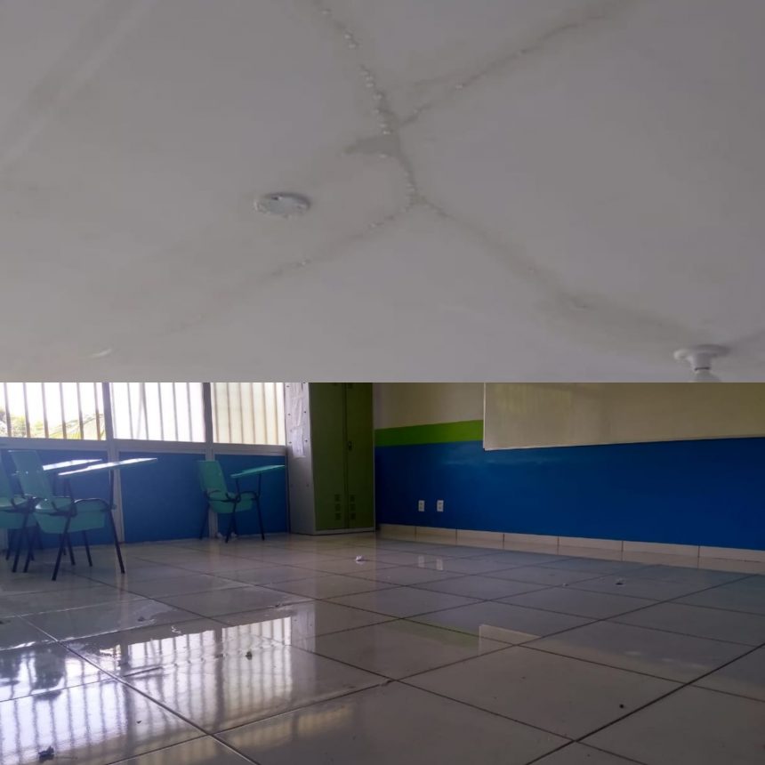 Após reforma, alunos da Escola Lobo D’Almada estudam em auditório devido infiltração; veja vídeo