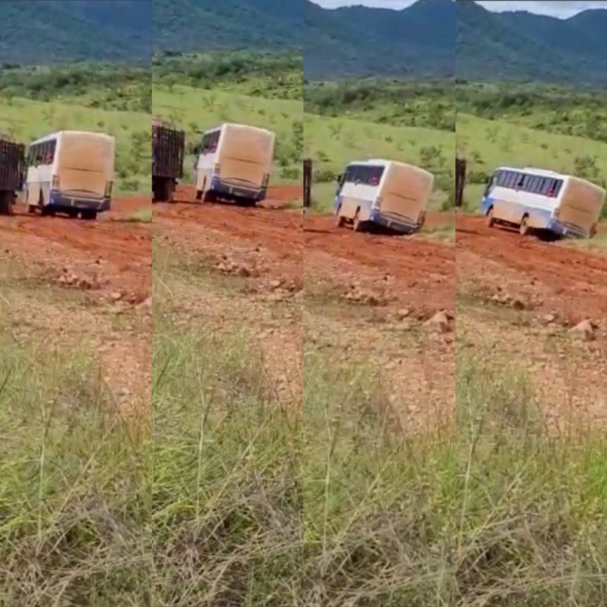 Vídeo mostra momento em que ônibus quase tomba em estrada no Uiramutã