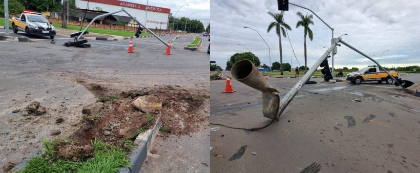 Semáforo caído em avenida de Boa Vista deixa trânsito lento nesta segunda-feira