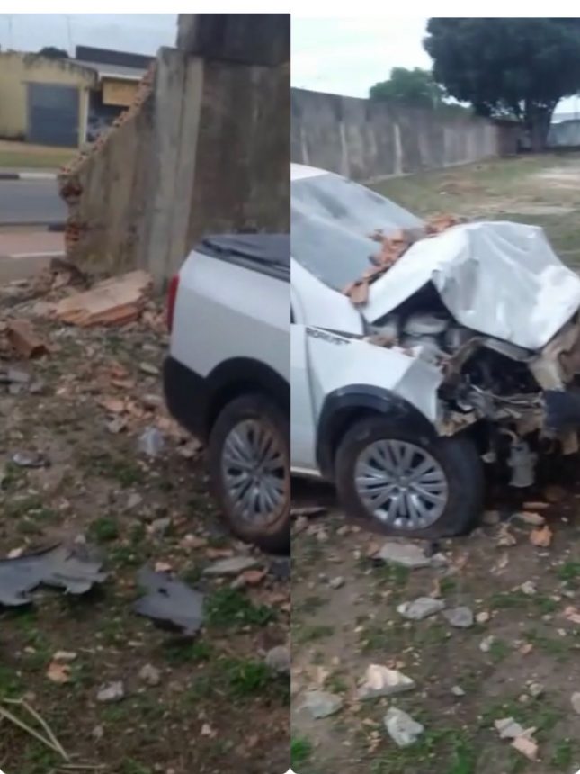 Motorista colide contra muro de escola no bairro Sílvio Botelho