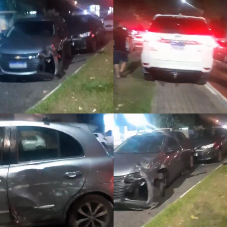 Motorista perde controle de carro bate em veículos estacionados em avenida de Boa Vista