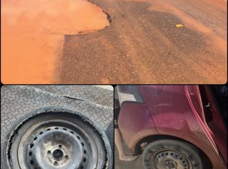 Mulher têm pneus de carro destruídos por precariedade da estrada RR-205; veja vídeo