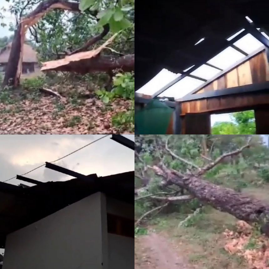 Temporal derruba árvores, destrói casas e deixa moradores sem energia elétrica na comunidade indígena Pium, em Bonfim