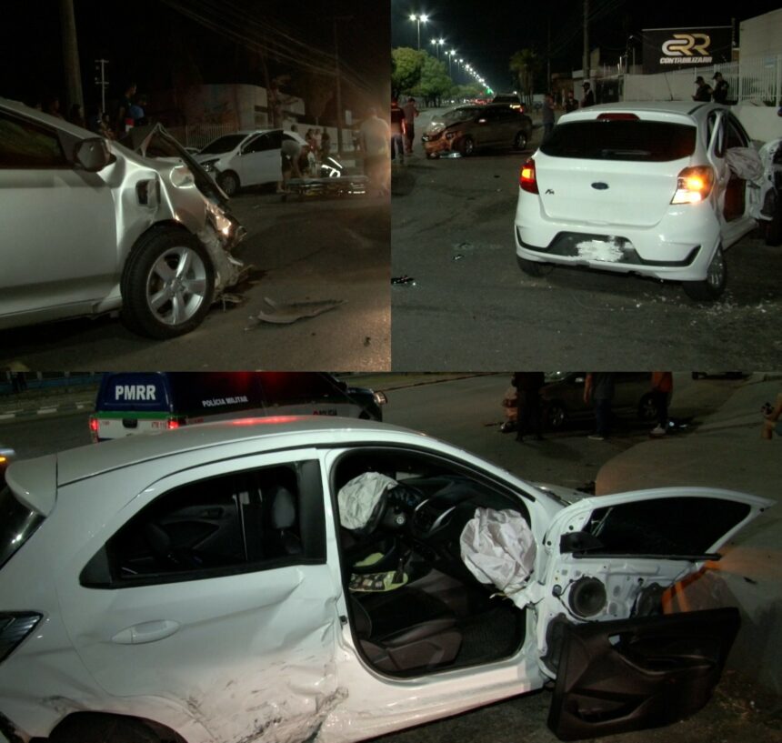 Idosa é levada para hospital após ter carro atingido por outro em avenida de Boa Vista