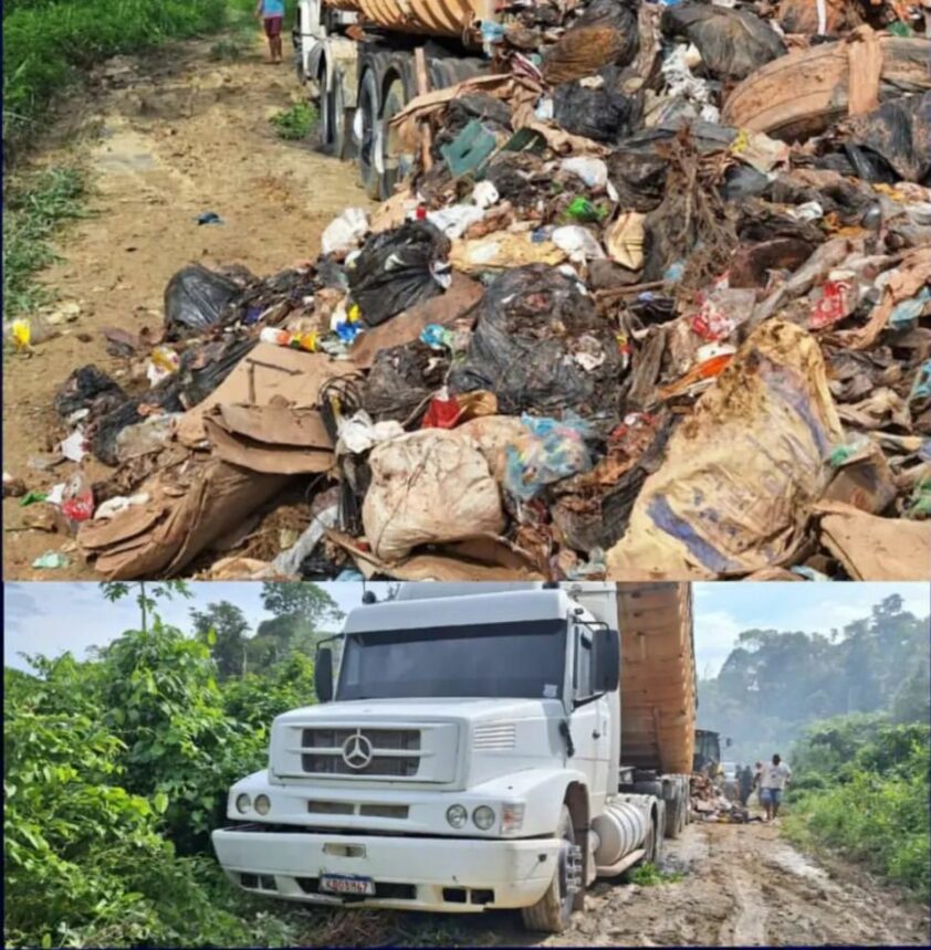 Caminhão é flagrado ao descartar lixo hospitalar de Pacaraima de forma irregular no interior do Amazonas; veja vídeo