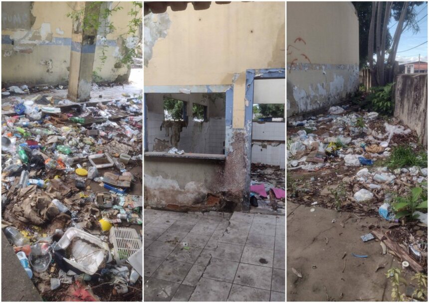 Abandonado há anos, prédio da Escola Estadual Professor Diomedes Souto Maior virou lixão a céu aberto, relata ex-aluno