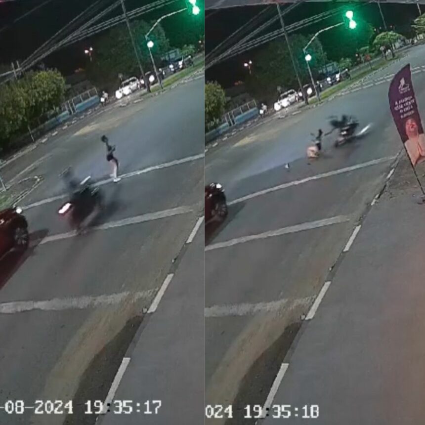 Mulher é atropelada por moto ao tentar atravessar avenida com semáforo aberto em Boa Vista; veja vídeo