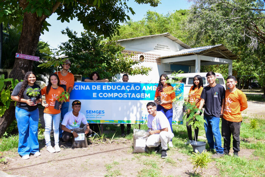 Alunos de oficina do Projeto Crescer aprendem sobre ecologia, produção de adubos orgânicos e cuidados com o meio ambiente