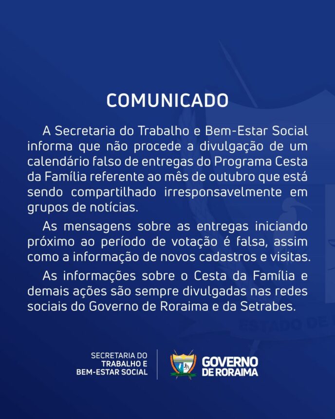 Após divulgação em grupos de WhatsApp, Governo diz que calendário de entrega do Cesta da Família no dia da eleição é falso