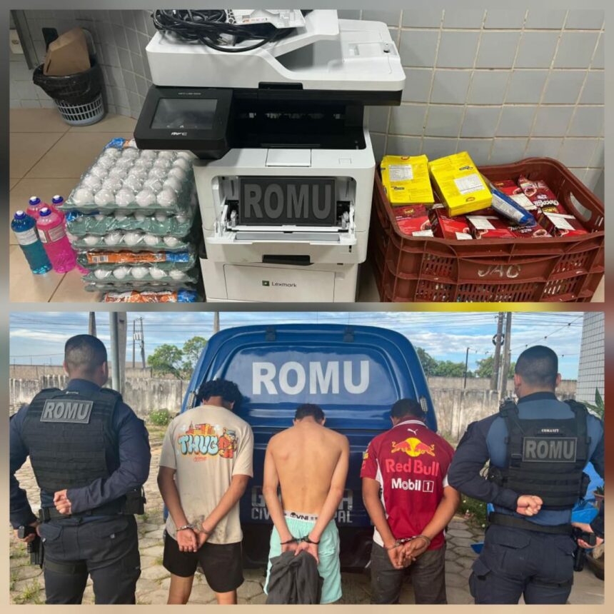 Três homens são detidos pela Guarda Municipal após furto de merenda e outros itens em escola de Boa Vista