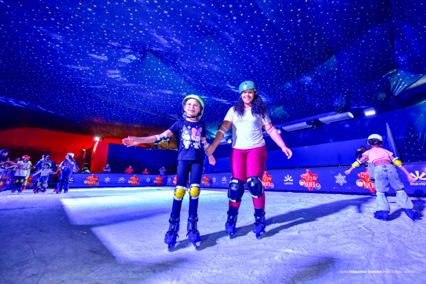 Pista de patinação de gelo é atração inédita para os boa-vistenses
