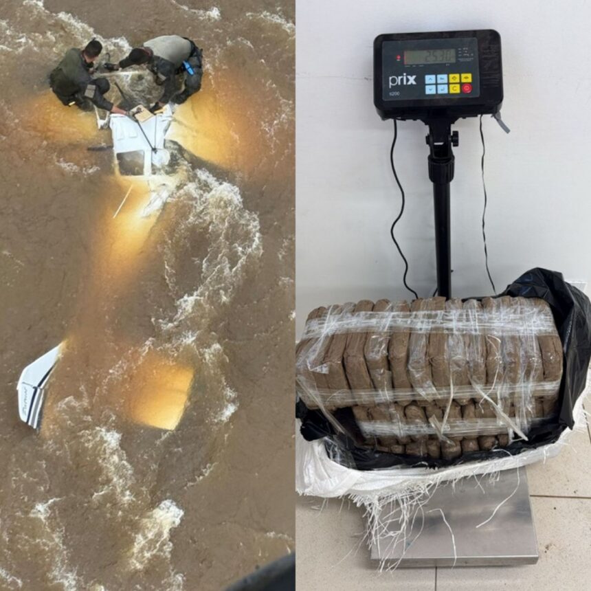 PF e FAB apreendem aeronave com 25kg de drogas após pouso forçado no rio Uraricoera em Roraima